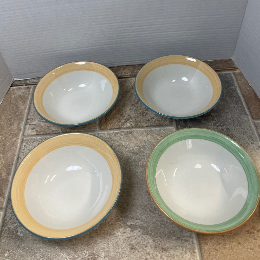 Set‎ of 4 Steelite International England Ceramic Bowls Yellow Green Accent
